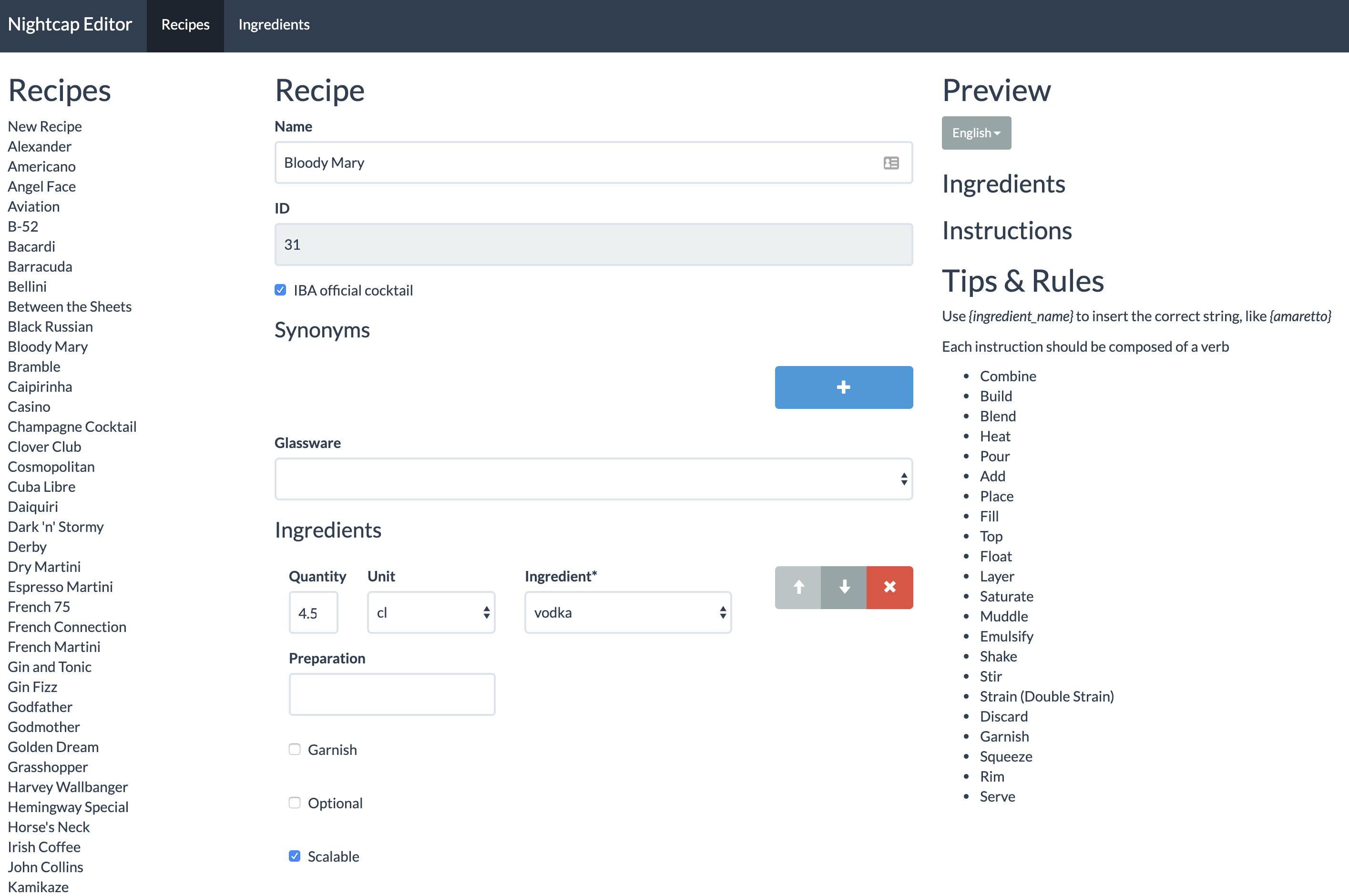 Nightcap Recipe Editor